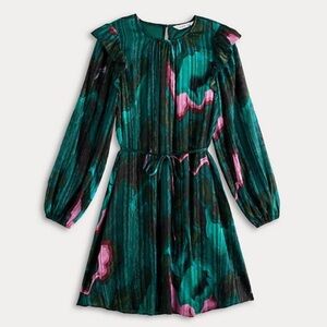 XS Nine West Teal and Pink Long Sleeve Dress